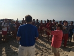 Anne Prior and Jay Thayer addressing the Beach Staff 08-07-18