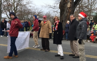 12-03-17 Falmouth Christmas Parade - Trent and Jacob Tessier carrying the banner. Members Kevin Doyle, Polly Thayer, Jay Thayer and Mike Herlihy.